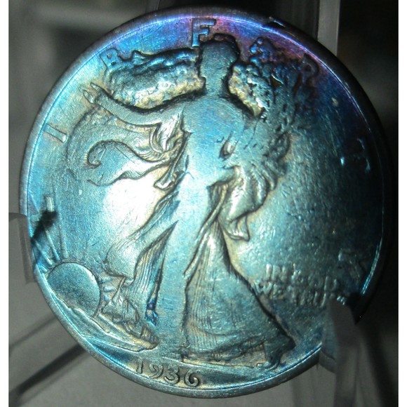 1936 Walking Liberty Half Dollar 90% Silver 50c COLORED Rainbow Toning US Coin - Picture 1 of 6